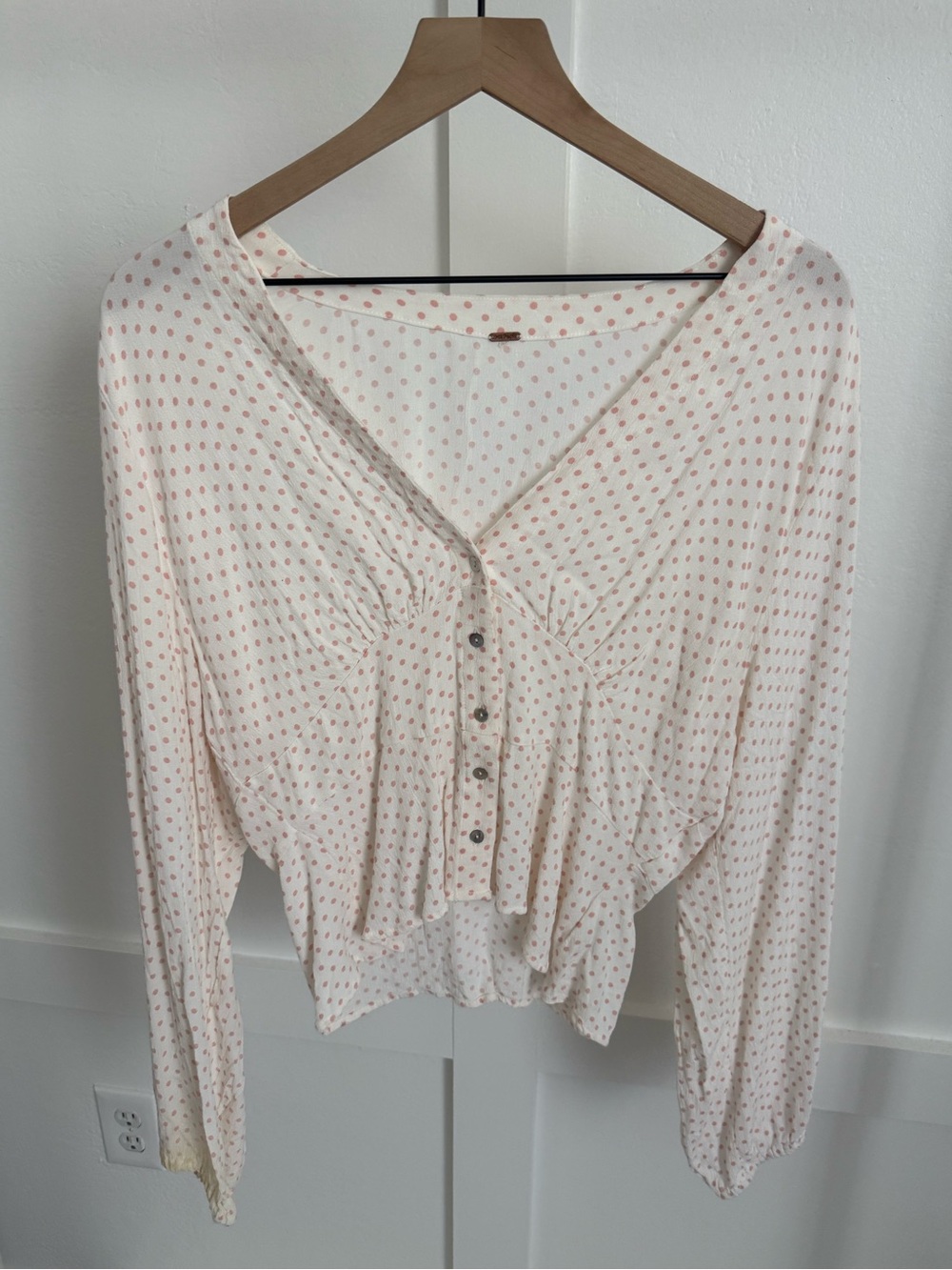 Free People Pink Polka Dot Long Sleeve Top